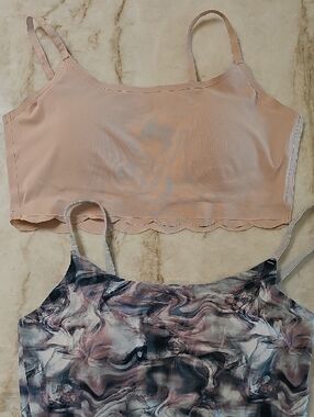 Danskin Blush Pink Scallop Bralette with Marble-Print Cami & Nude Color Cami i